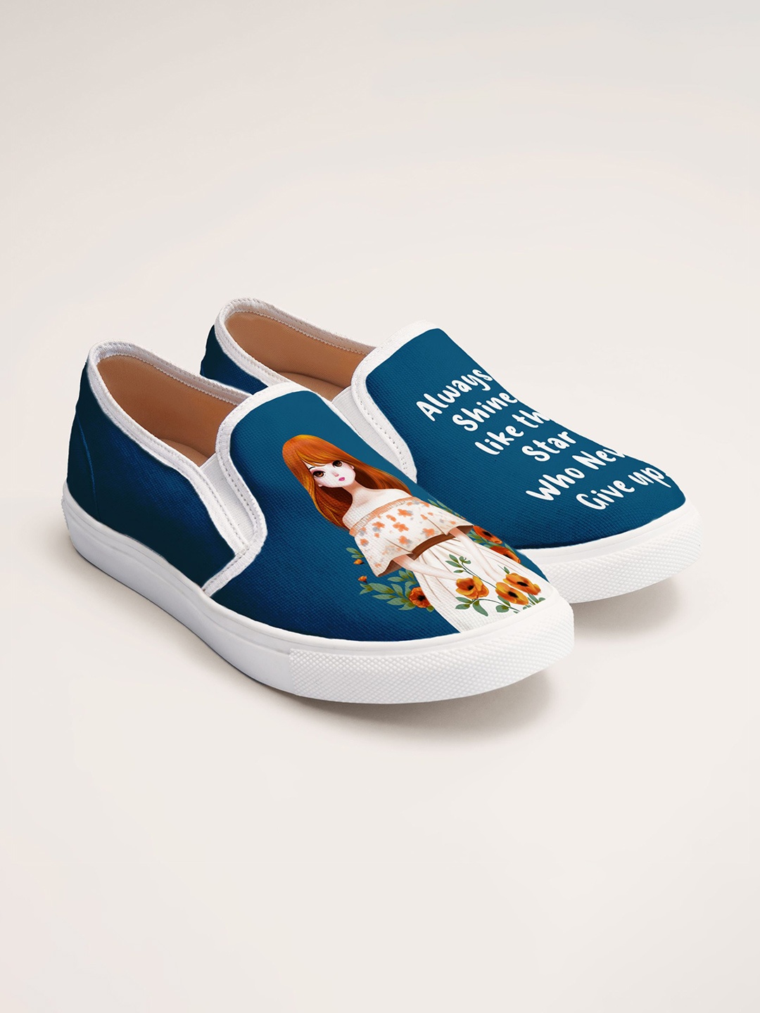

THE QUIRKY NAARI Women Printed Slip-On Sneakers, Turquoise blue