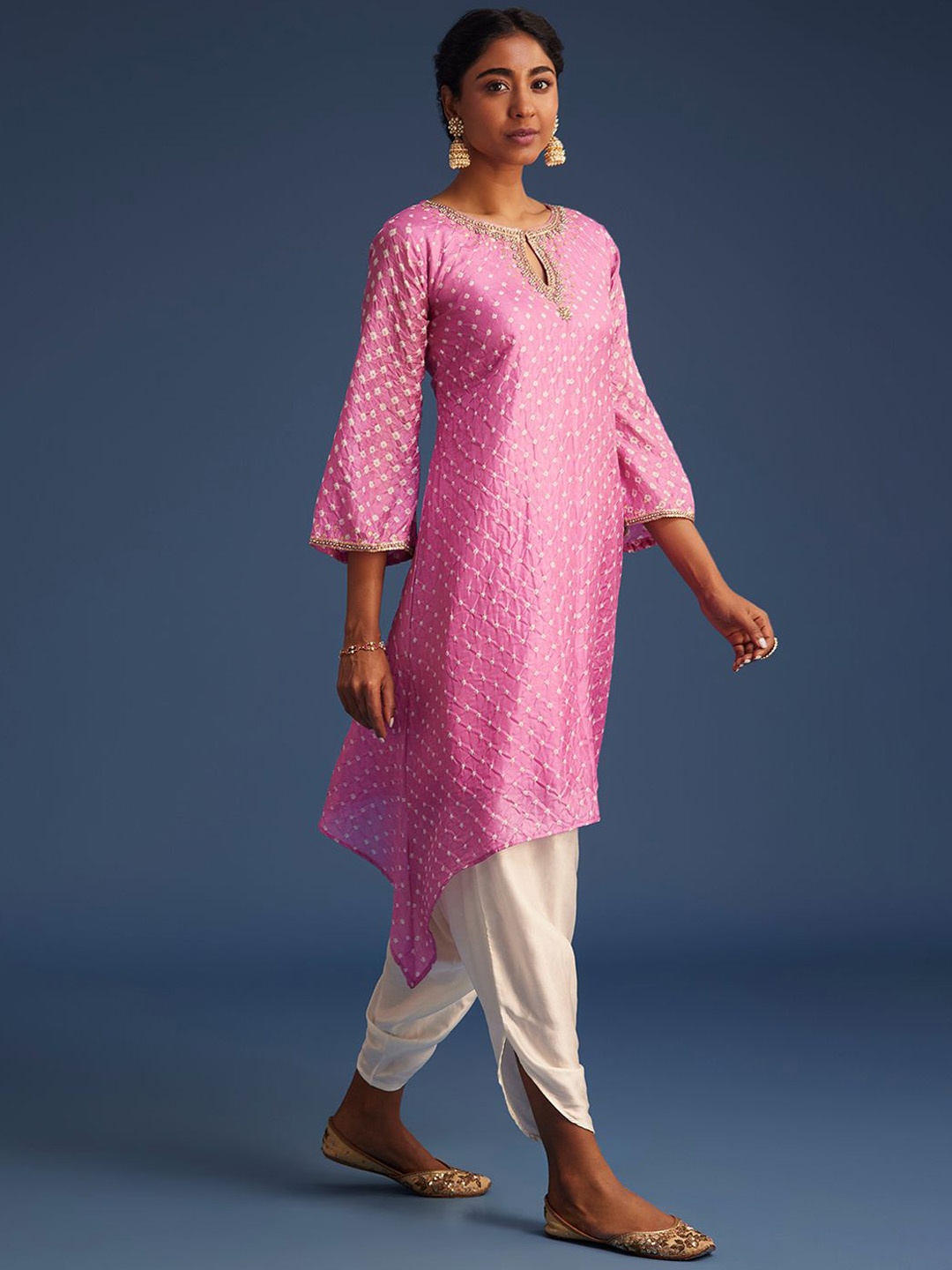 

KALKI Fashion Women Bandhani Printed Regular Kurta with Dhoti Pants, Pink