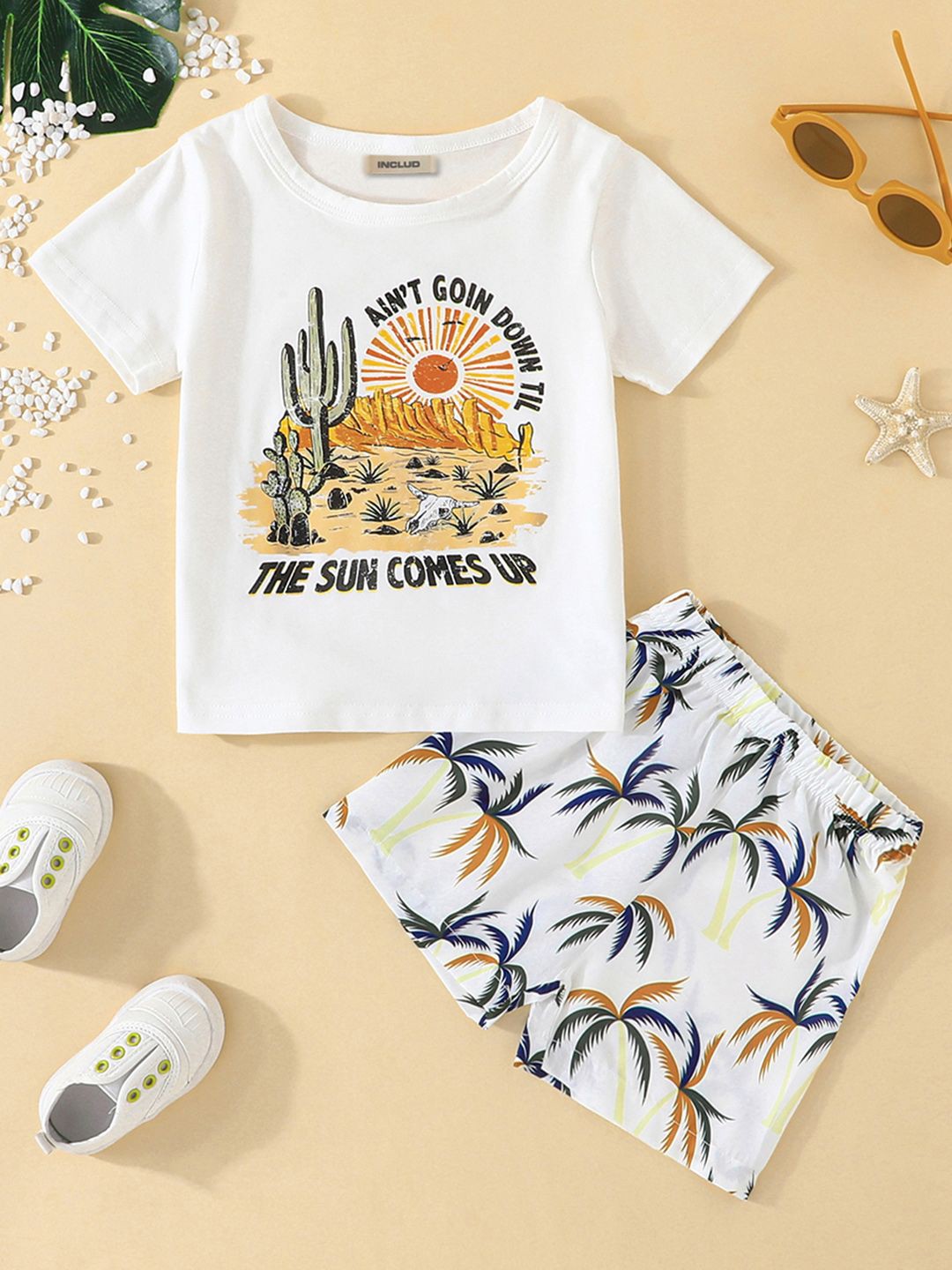 

INCLUD Boys Printed T-shirt with Shorts, White