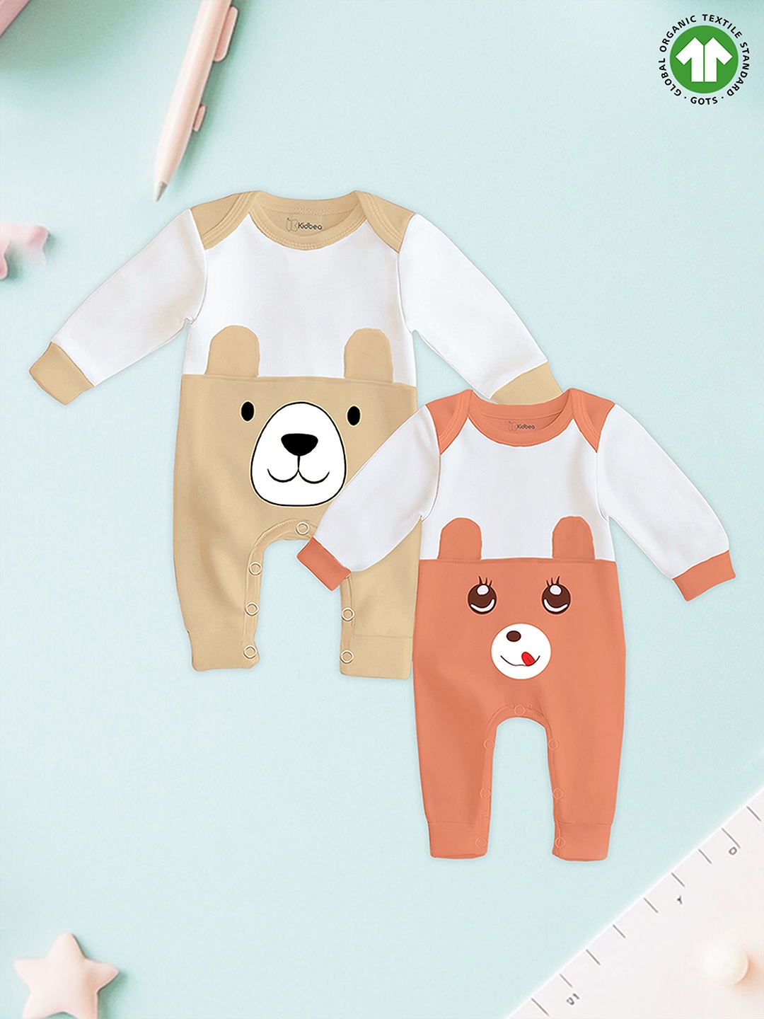 

Kidbea Infants Pack Of 2 Pure Organic Cotton Rompers, Orange