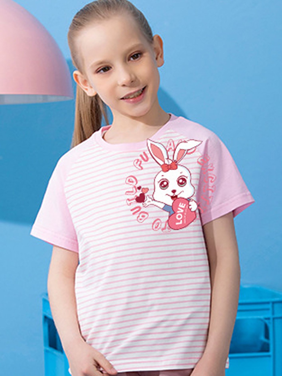 

LULU & SKY Girls Striped Applique T-shirt, Pink
