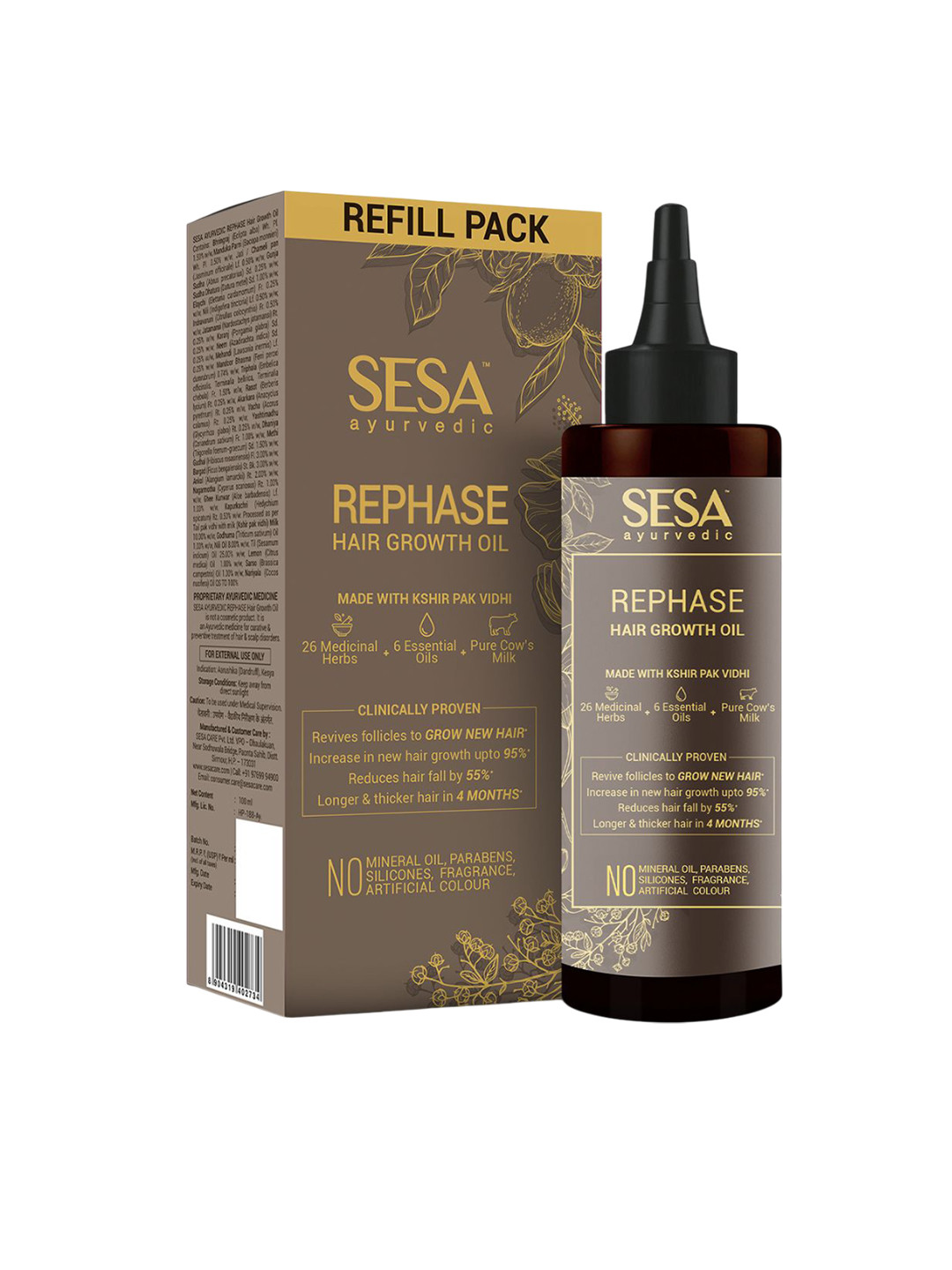 

Sesa Ayurvedic Rephase Refill Hair Growth Oil With 26 Herbs & 6 Essential Oil - 100 ml, Brown
