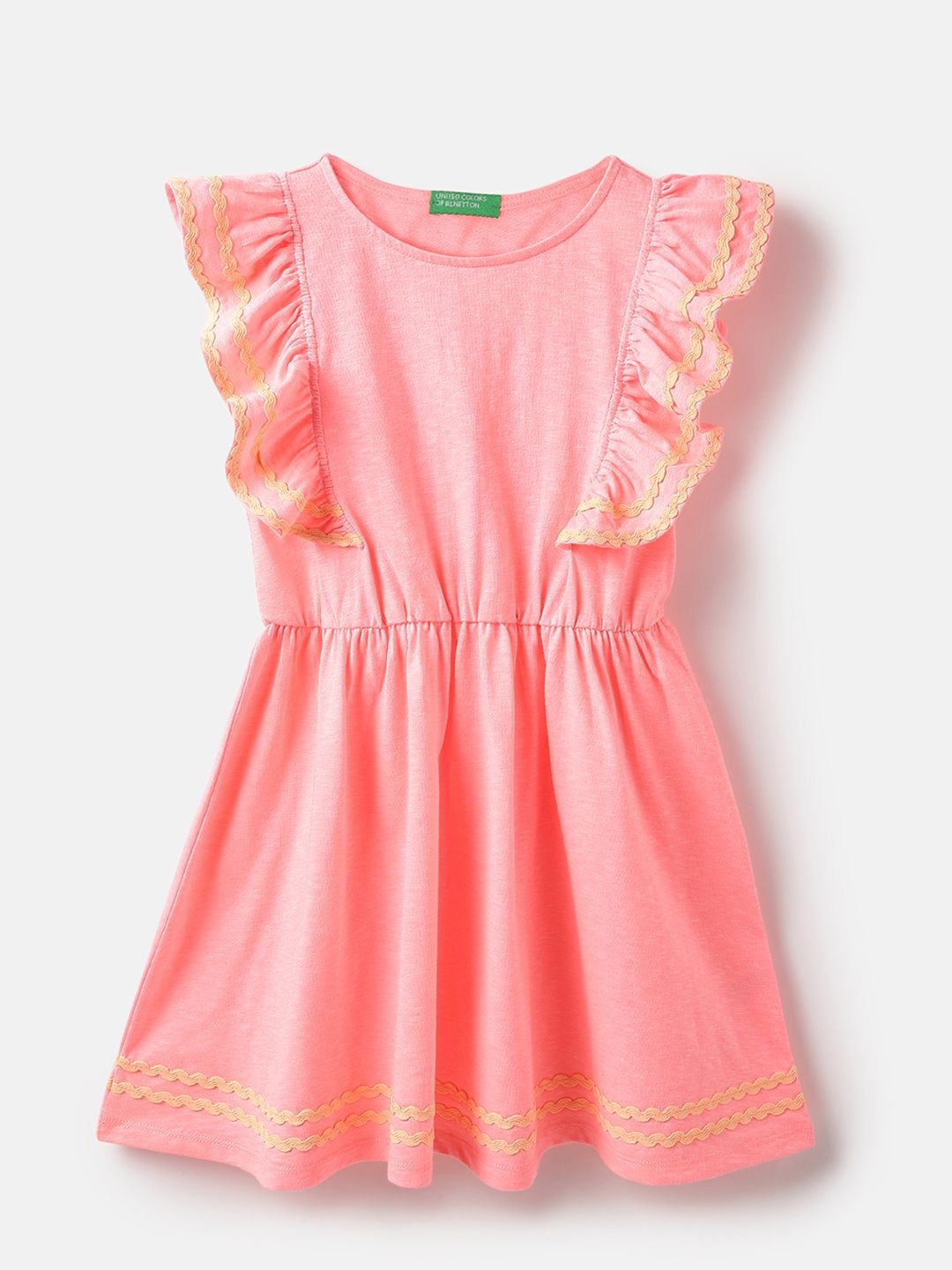 

United Colors of Benetton Flutter Sleeve Fit & Flare Dress, Pink