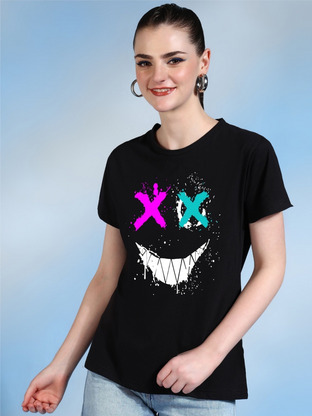 

Moda Rapido Women Printed Bio Finish Pockets T-shirt, Black