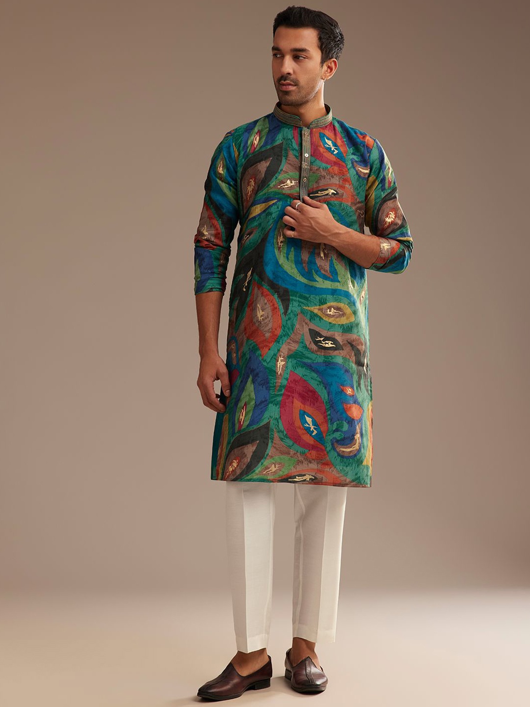 

KALKI Fashion Men Printed Regular Kurta with Trousers, Blue