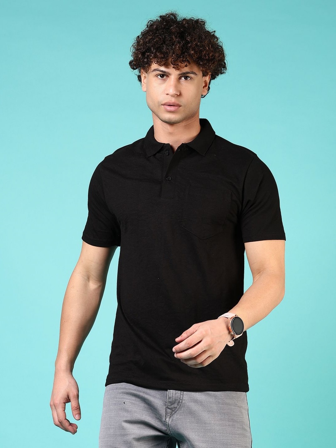 

V-Mart Men Polo Collar Pockets T-shirt, Black