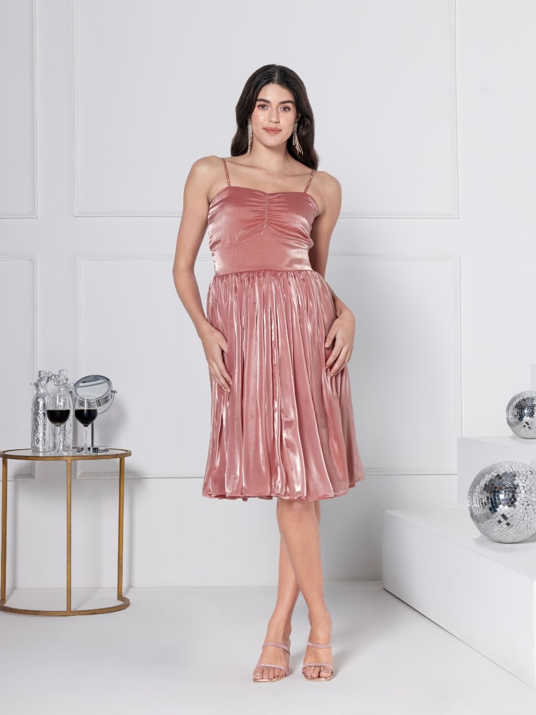 

JULO Tie-Up Neck Fit & Flare Midi Dress, Pink
