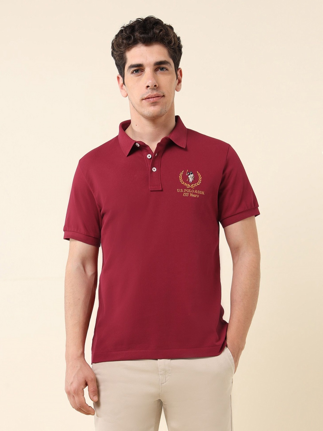 

U.S. Polo Assn. Men Polo Collar Slim Fit T-shirt, Red