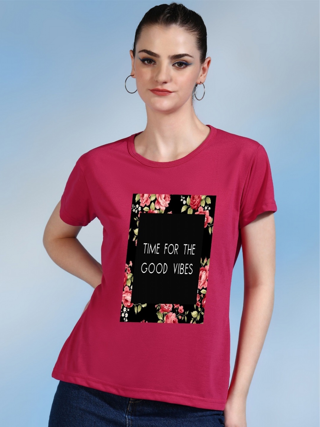 

Moda Rapido Women Printed Bio Finish Pockets T-shirt, Pink
