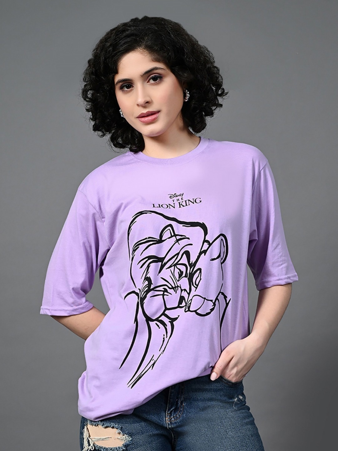 

CORSICA Women Lion King Printed Drop-Shoulder Sleeves Bio Finish T-shirt, Purple