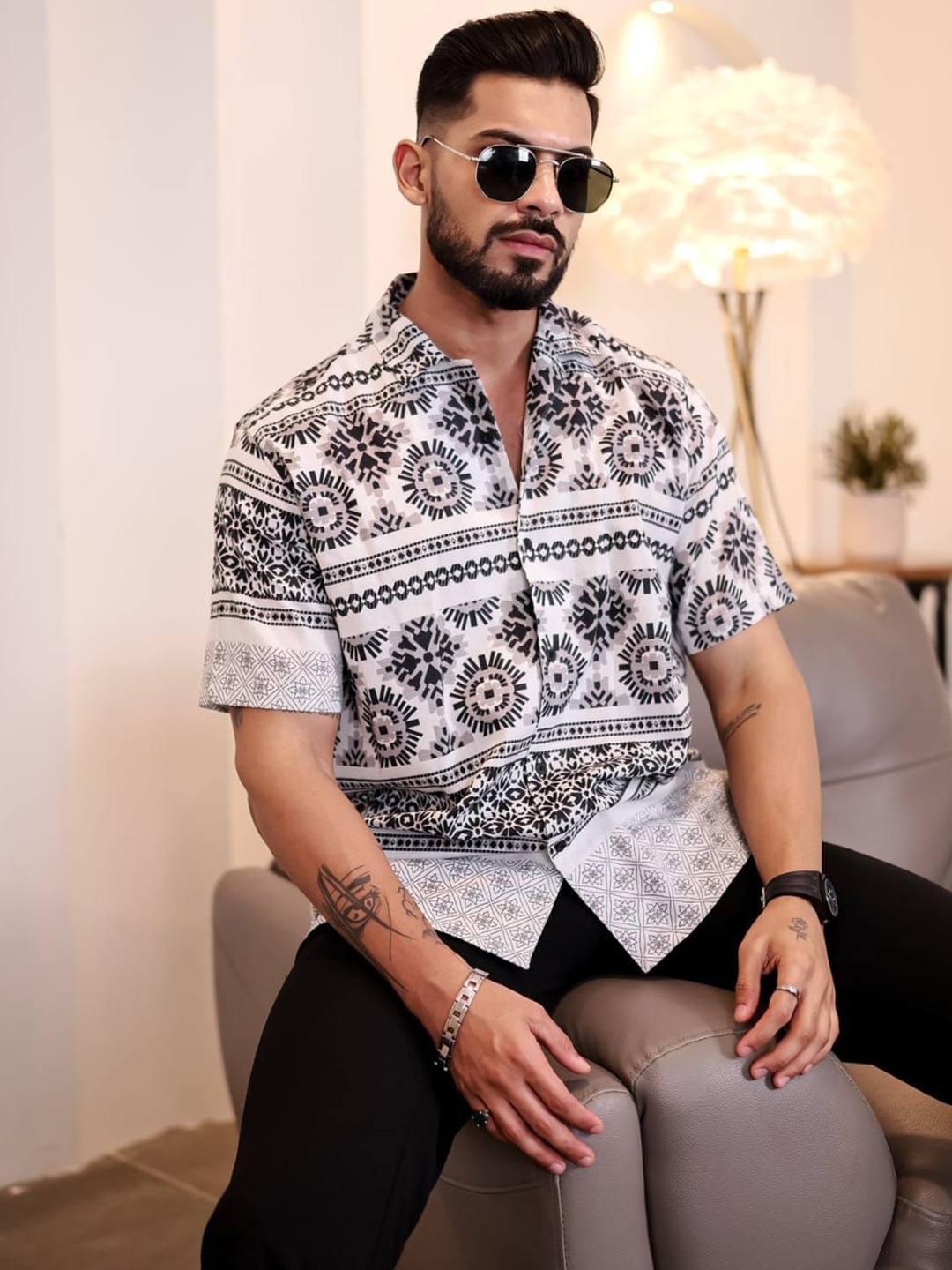 

Bombay Begum Men Opaque Printed Casual Shirt, Black