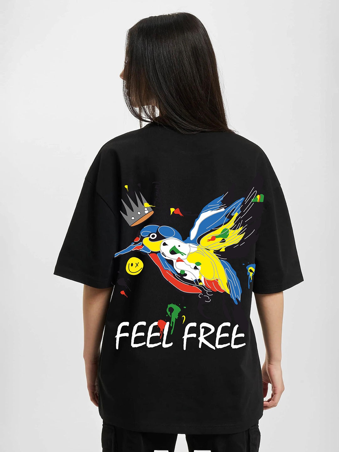 

RAYACLOSET Women Printed Applique T-shirt, Black