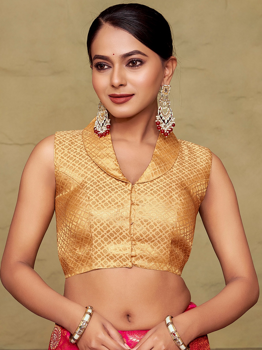 

DEVATITHI Woven Design Saree Blouse, Brown