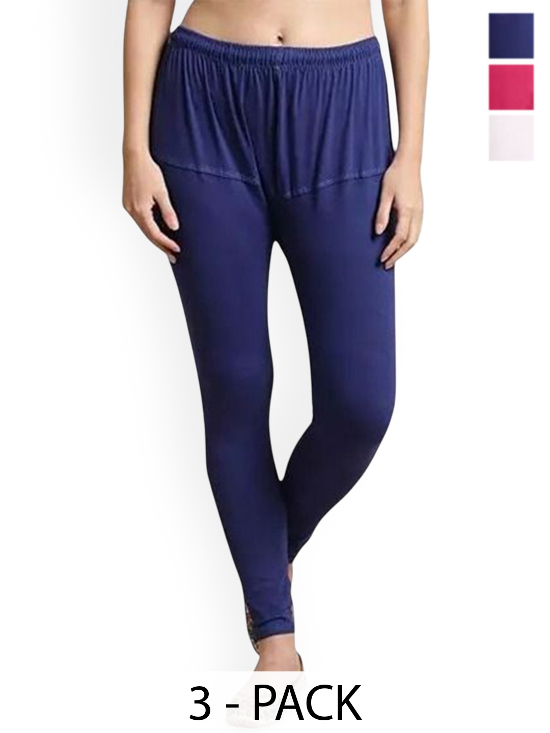 

URBAN KANYA Pack Of 3 Mid-Rise Churidar-Length Leggings, White