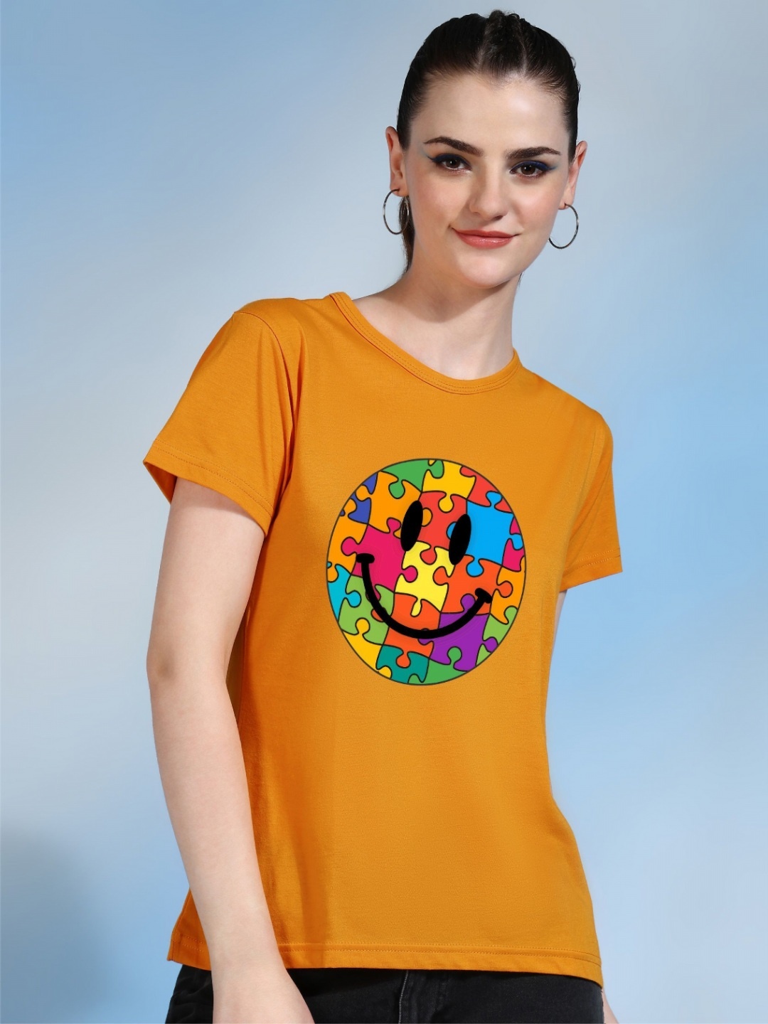 

Moda Rapido Women Printed Bio Finish Cut Outs T-shirt, Mustard