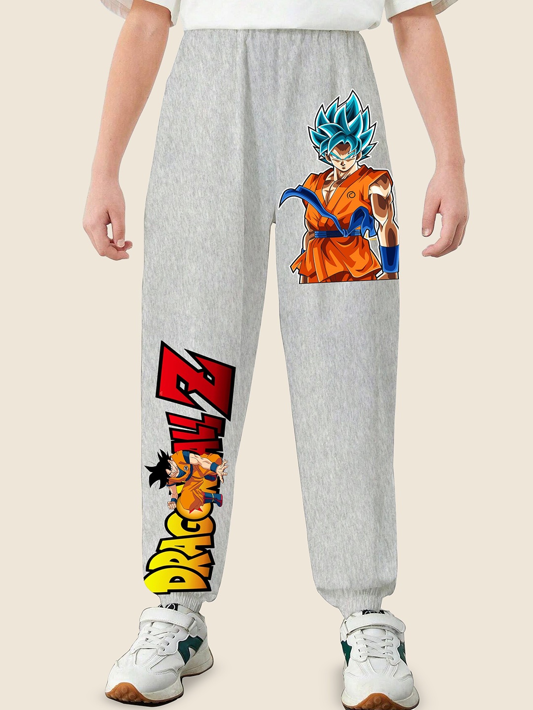 

LOCAVESTIR Boys Dragonball Z Goku Anime Printed Mid Rise Joggers, Grey