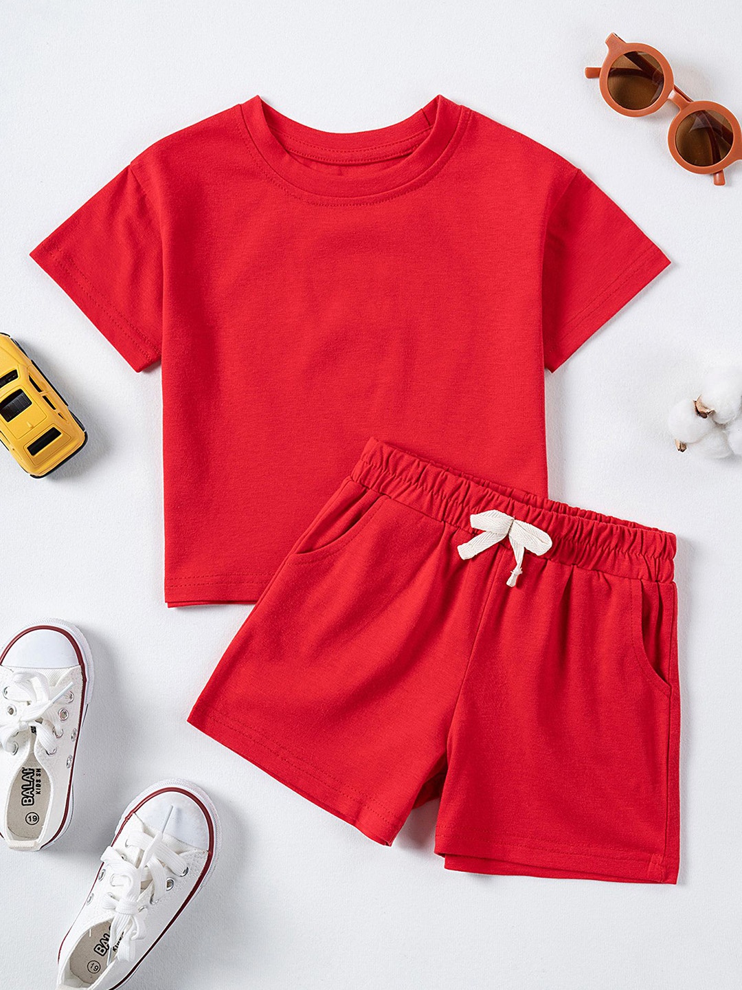 

LULU & SKY Boys Pure Cotton T-Shirt With Shorts, Red