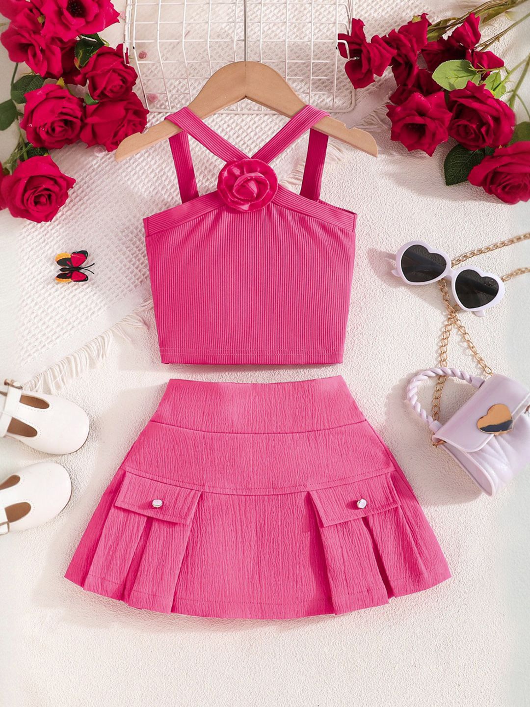 

INCLUD Girls Top with Skirt, Fuchsia