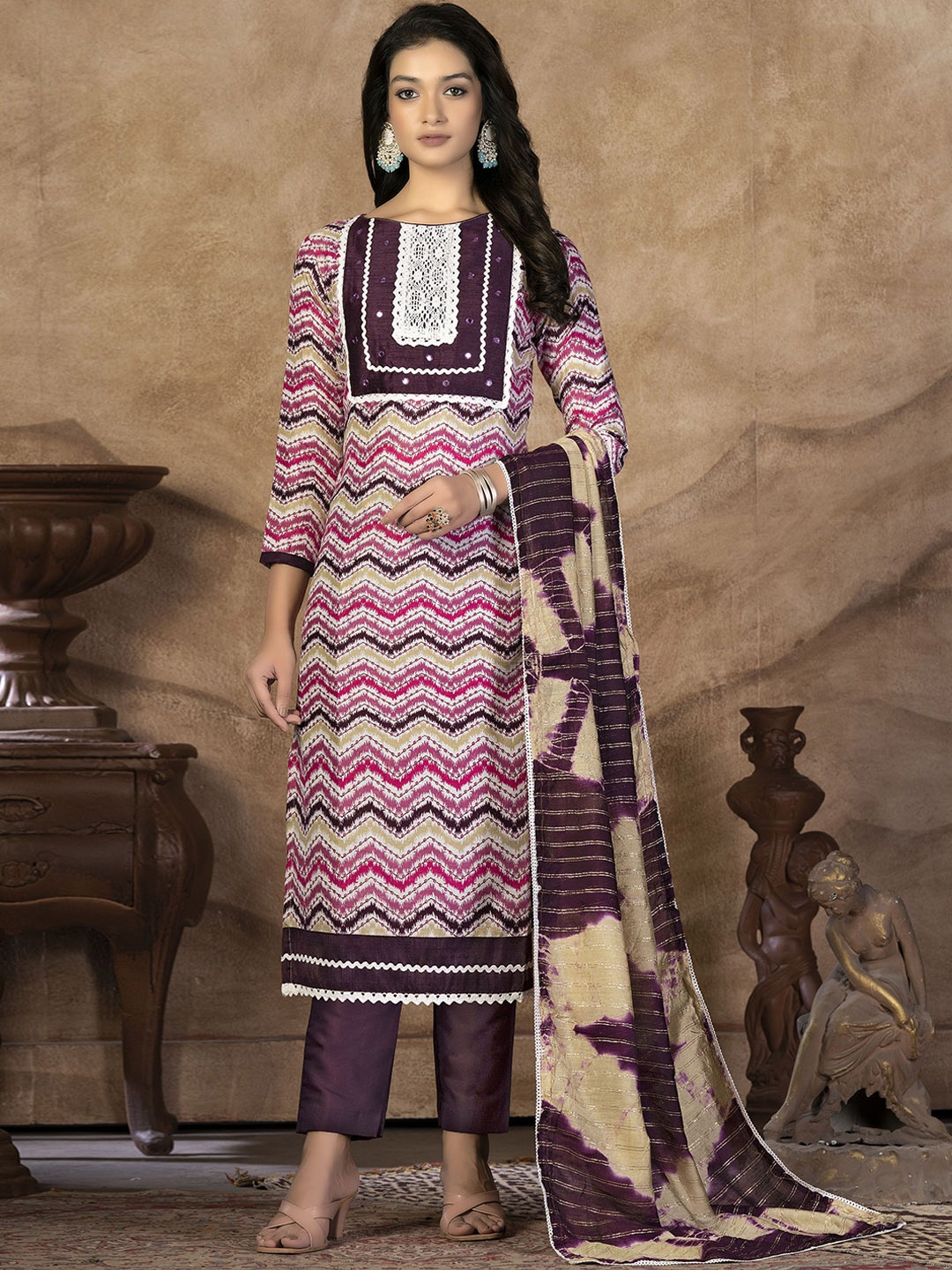

SAINOOR Printed Pure Cotton Semi-Stitched Dress Material, Brown