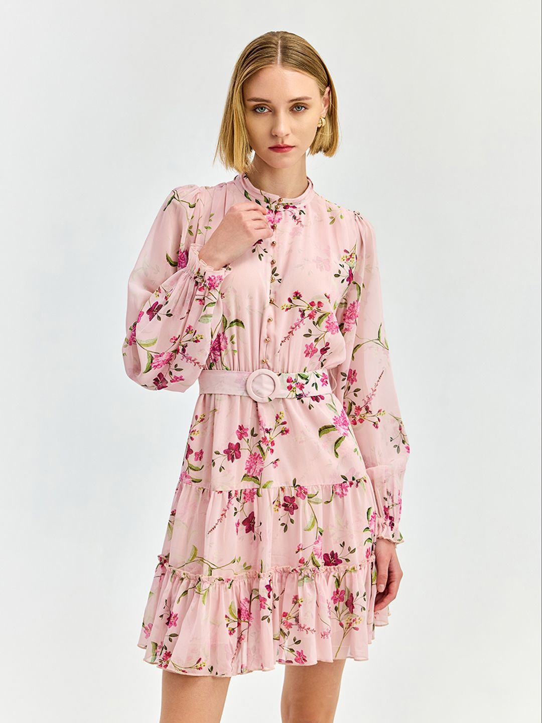 

COVER STORY Floral Print Georgette Fit & Flare Mini Dress, Pink