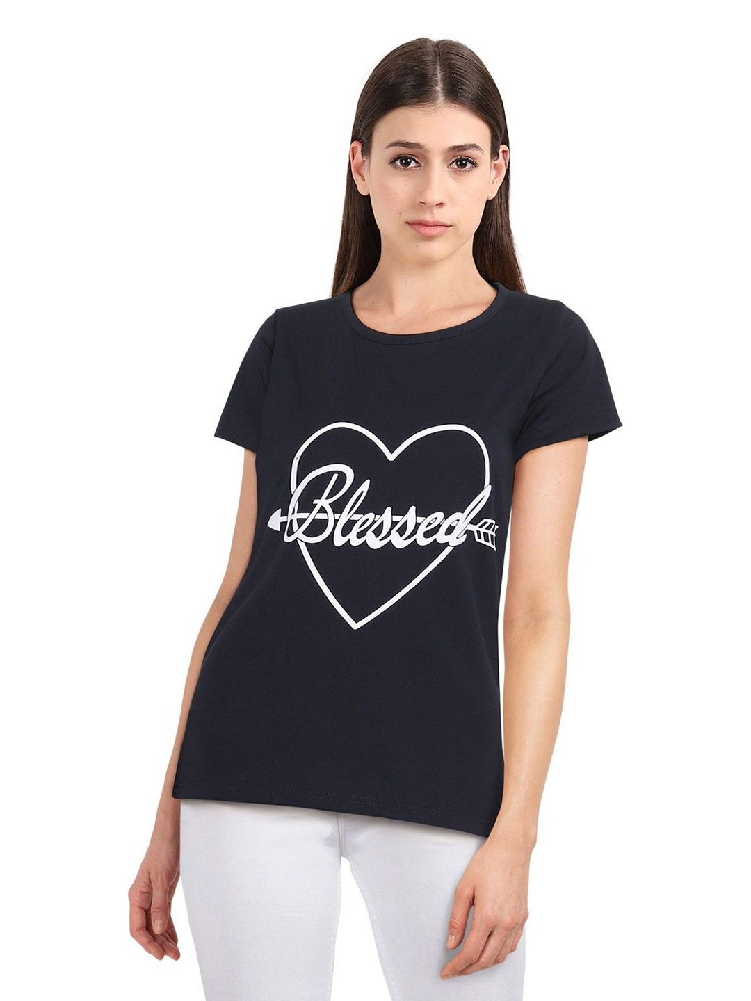 

Moda Rapido Women Printed Bio Finish Pockets T-shirt, Navy blue