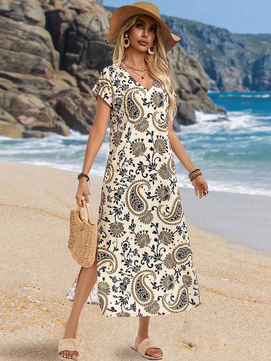 

all about you Floral Print A-Line Midi Dress, Cream
