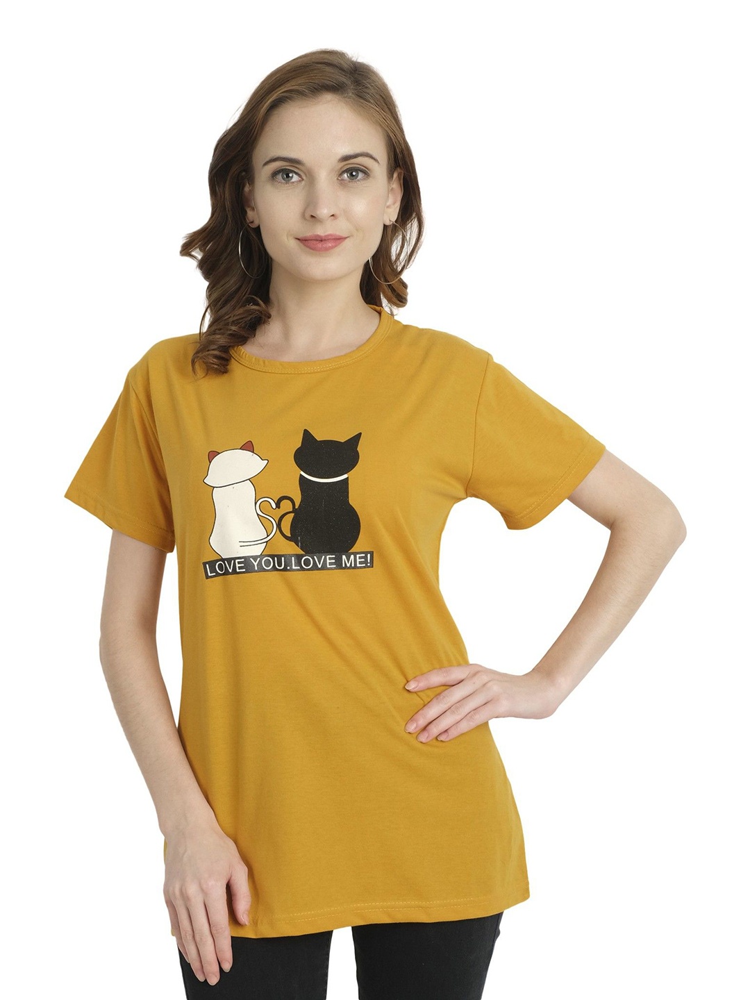 

Moda Rapido Women Printed Bio Finish Applique T-shirt, Mustard