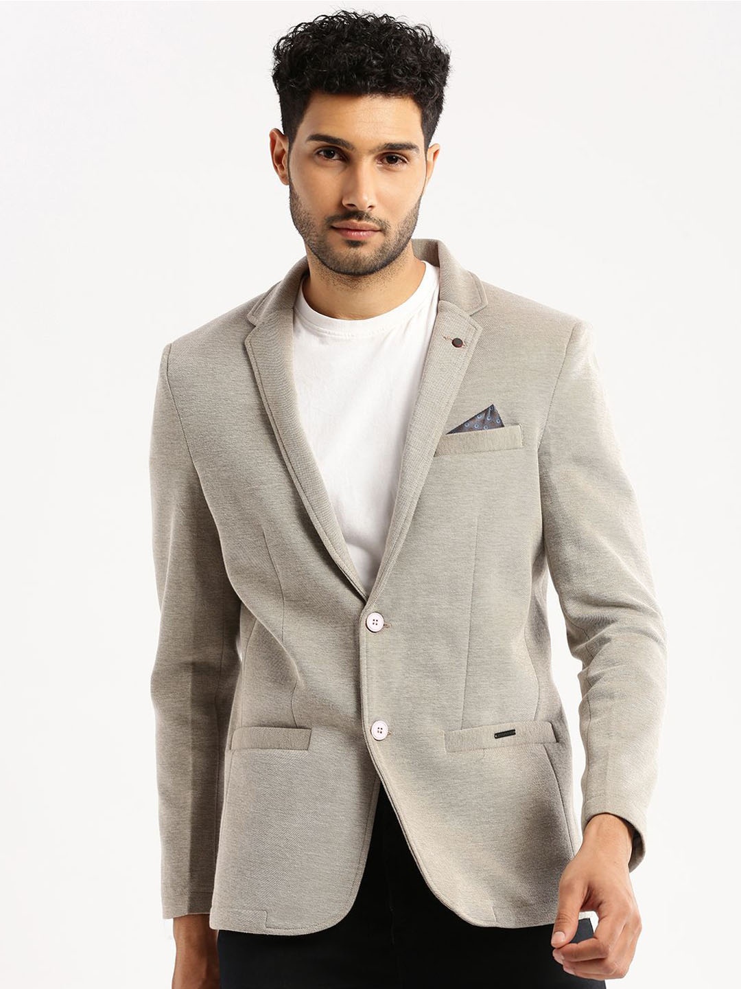 

SHOWOFF Self Design Notched Collar Slim Fit Singe Breasted Blazer, Grey