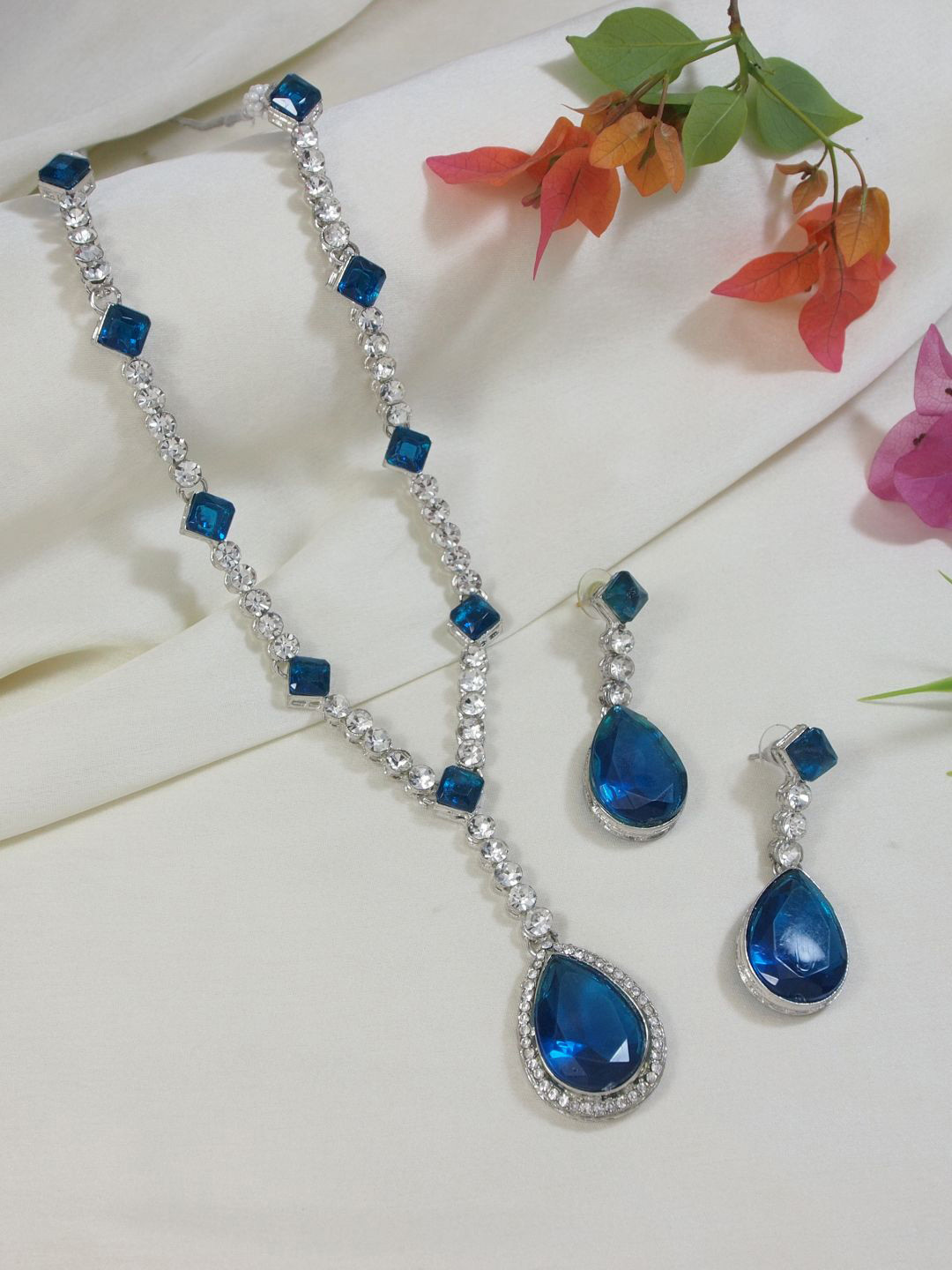 

I Jewels Silver Plated Stone Studded Jewellery Set