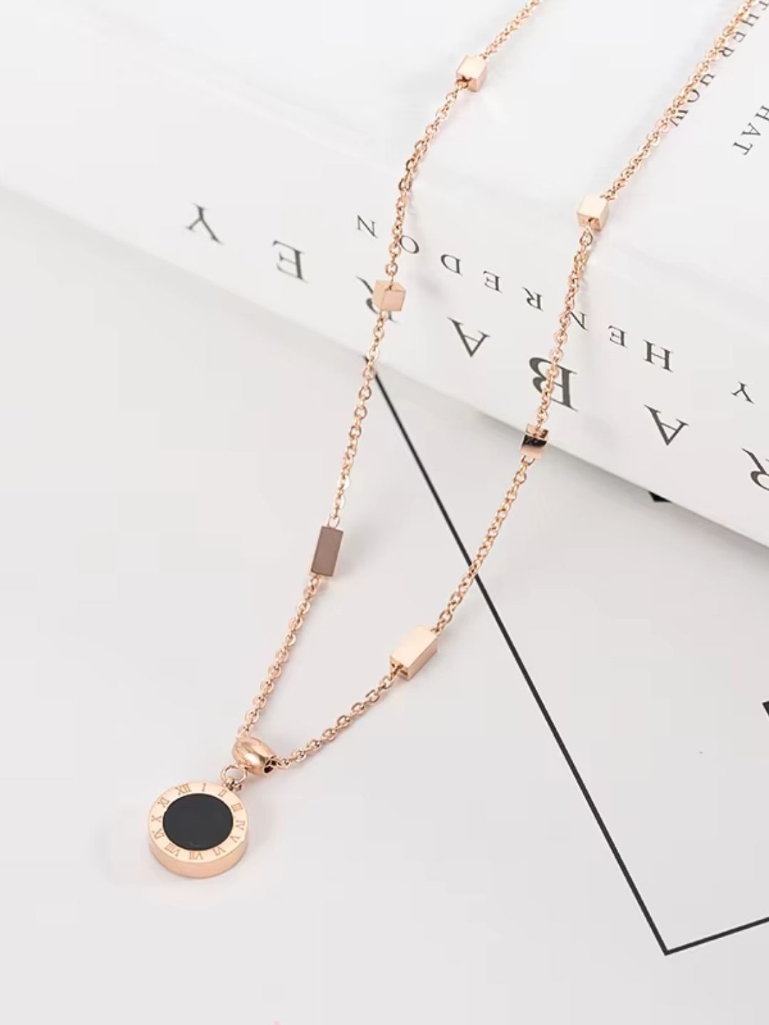

Lyriss Rose Gold Plated Cubic Zirconia Studded Round Pendant With Chain
