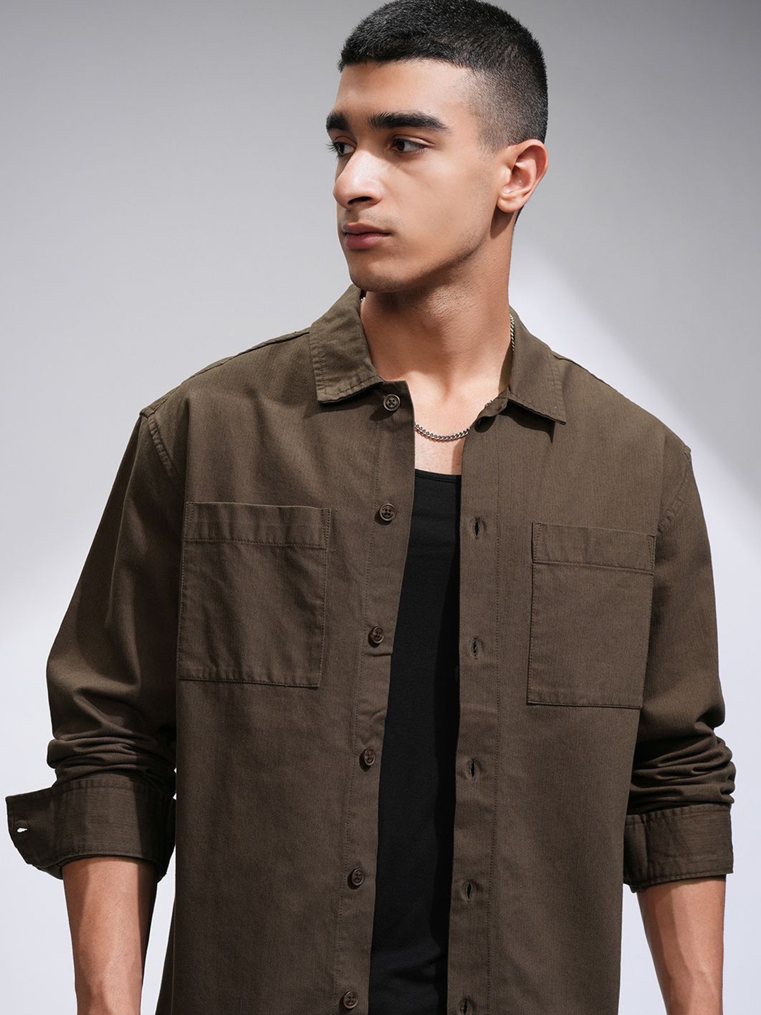 

HIGHLANDER Men Comfort Opaque Casual Shirt, Khaki