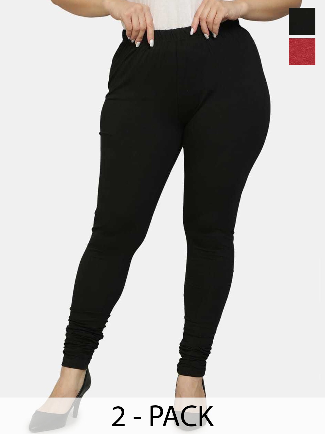 

URBAN KANYA Pack Of 2 Mid-Rise Churidar-Length Leggings, Black