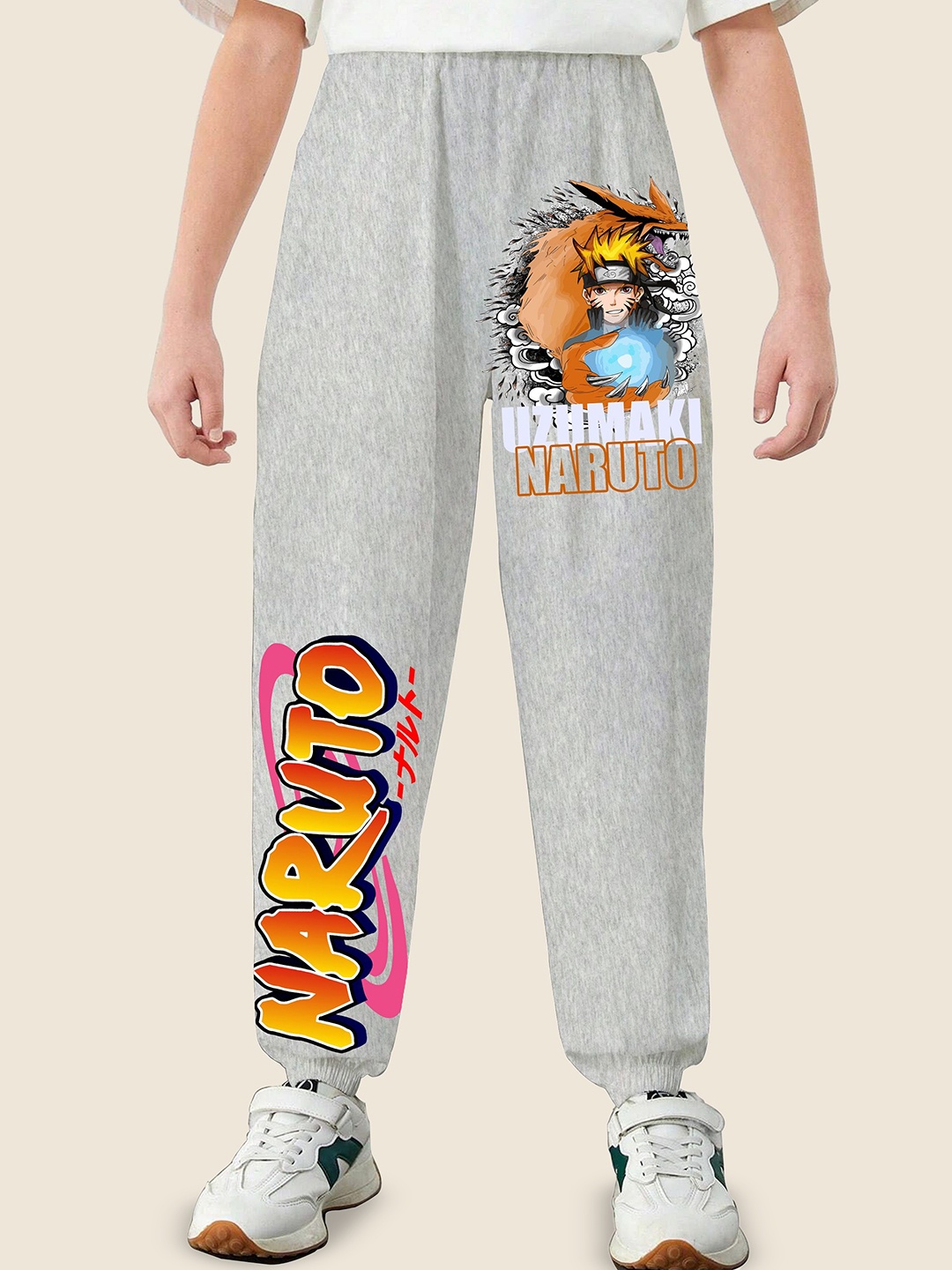 

LOCAVESTIR Boys Naruto Anime Printed Mid Rise Joggers, Grey