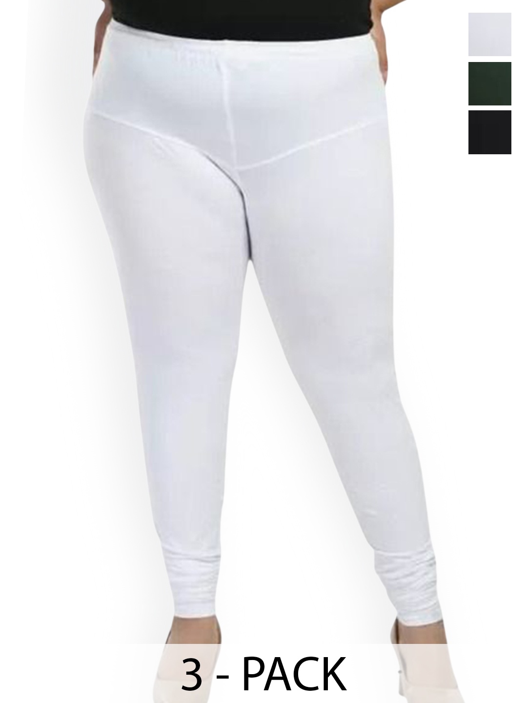 

URBAN KANYA Pack Of 3 Mid-Rise Churidar-Length Leggings, White