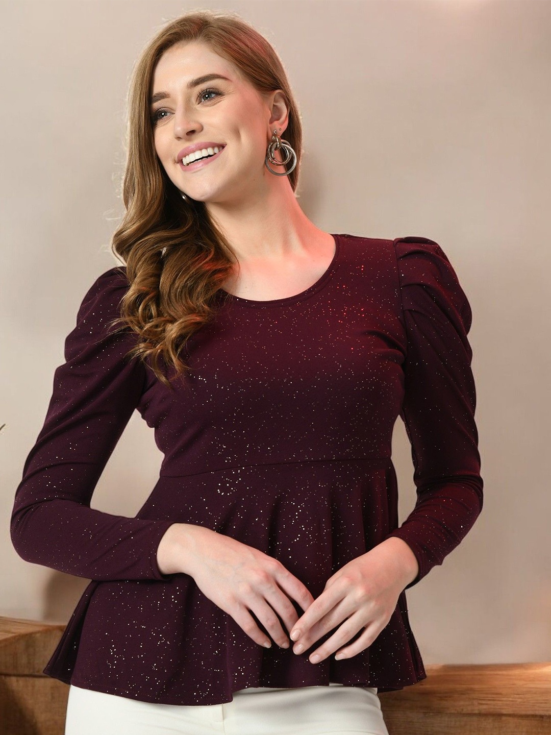 

IUGA Puff Sleeve Top, Purple