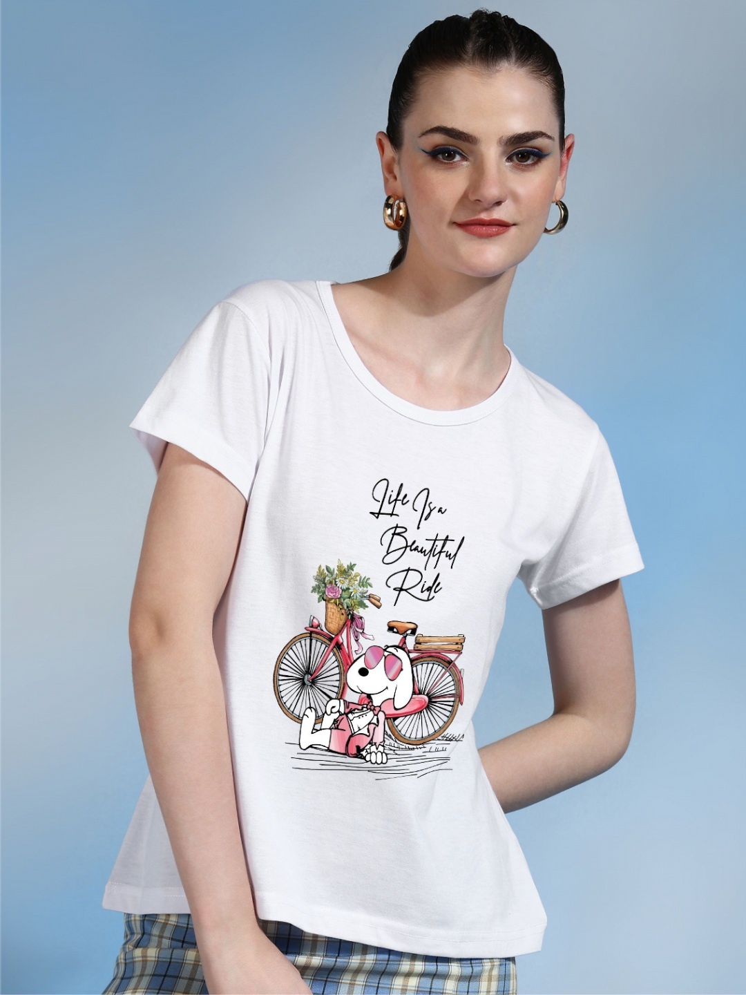 

Moda Rapido Women Printed Bio Finish Applique T-shirt, White