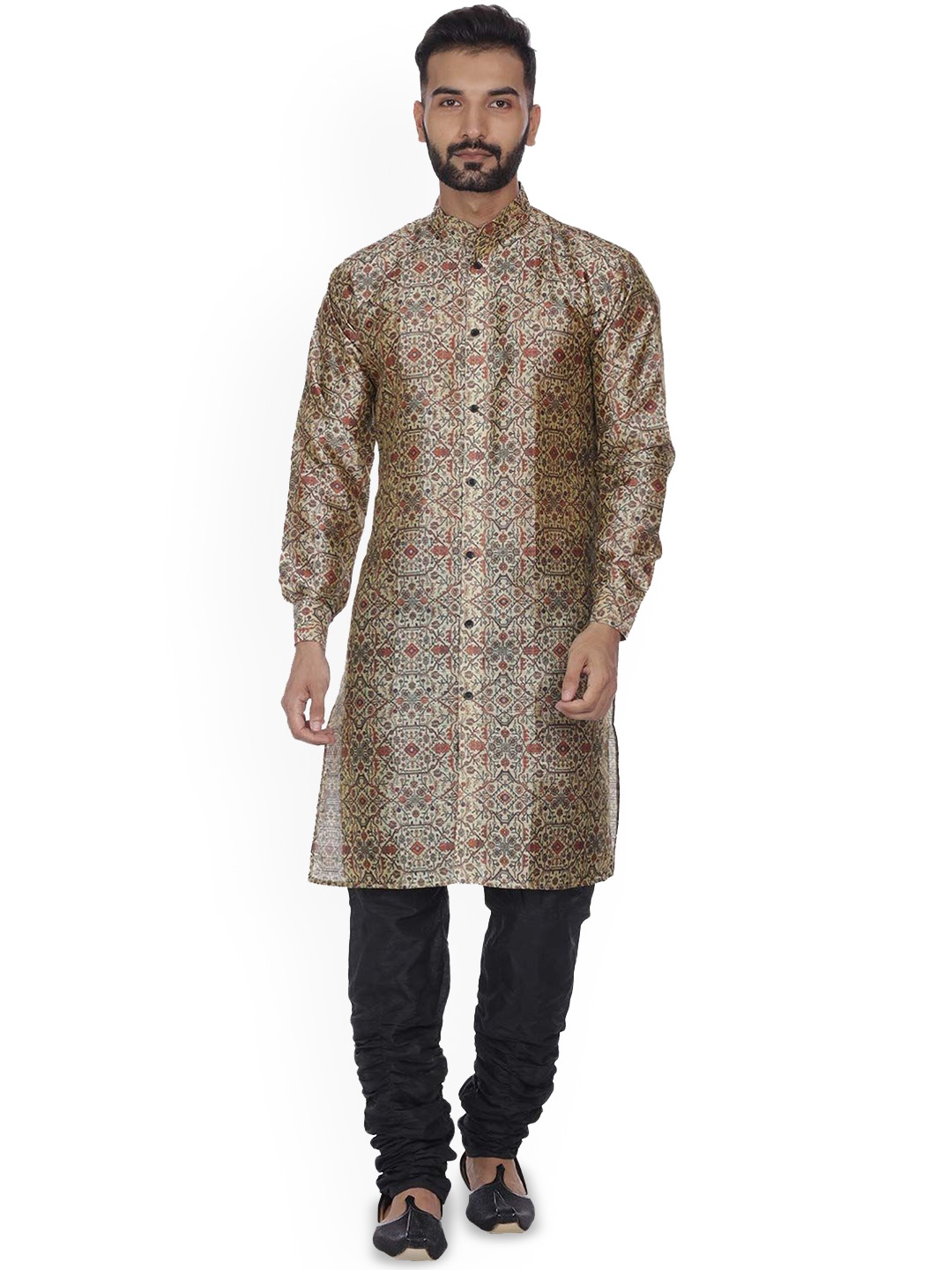 

VEERA PARIDHAAN Men Floral Printed Regular Kurta with Churidar, Brown