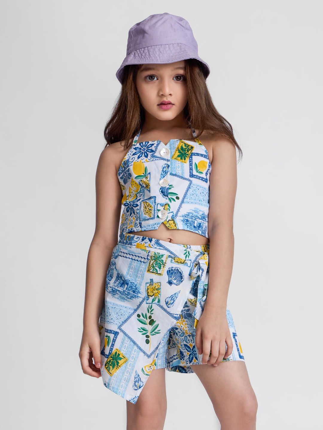 

taffykids Girls Printed Top with Skirt, White