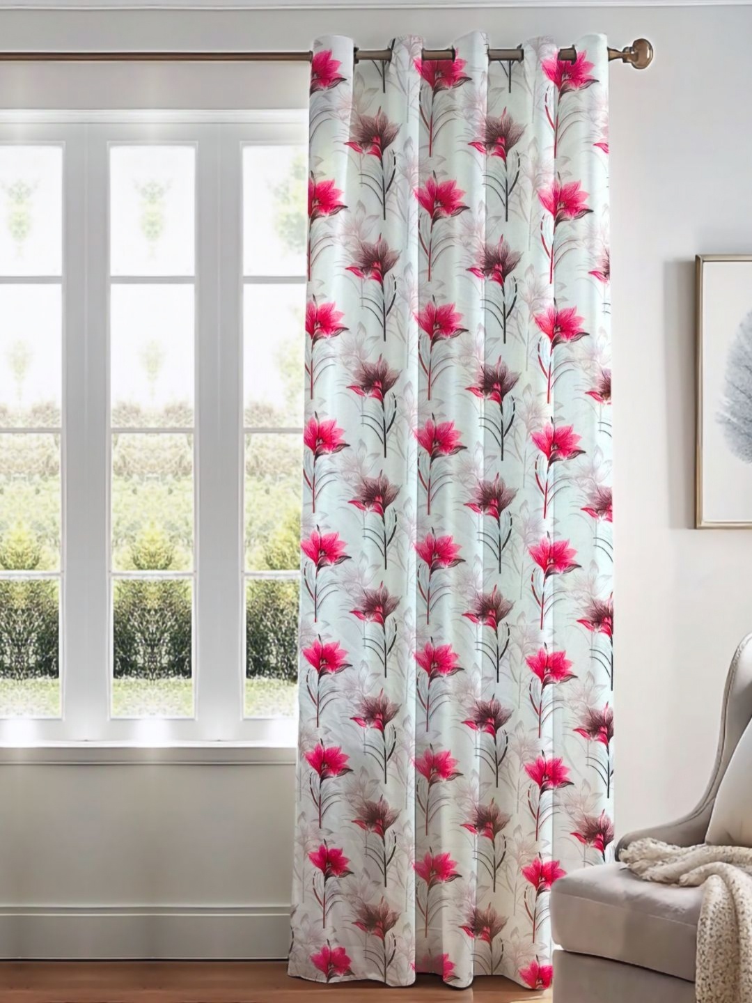 

Kanodia Poly Fab Pink & White Floral Long Door Curtain