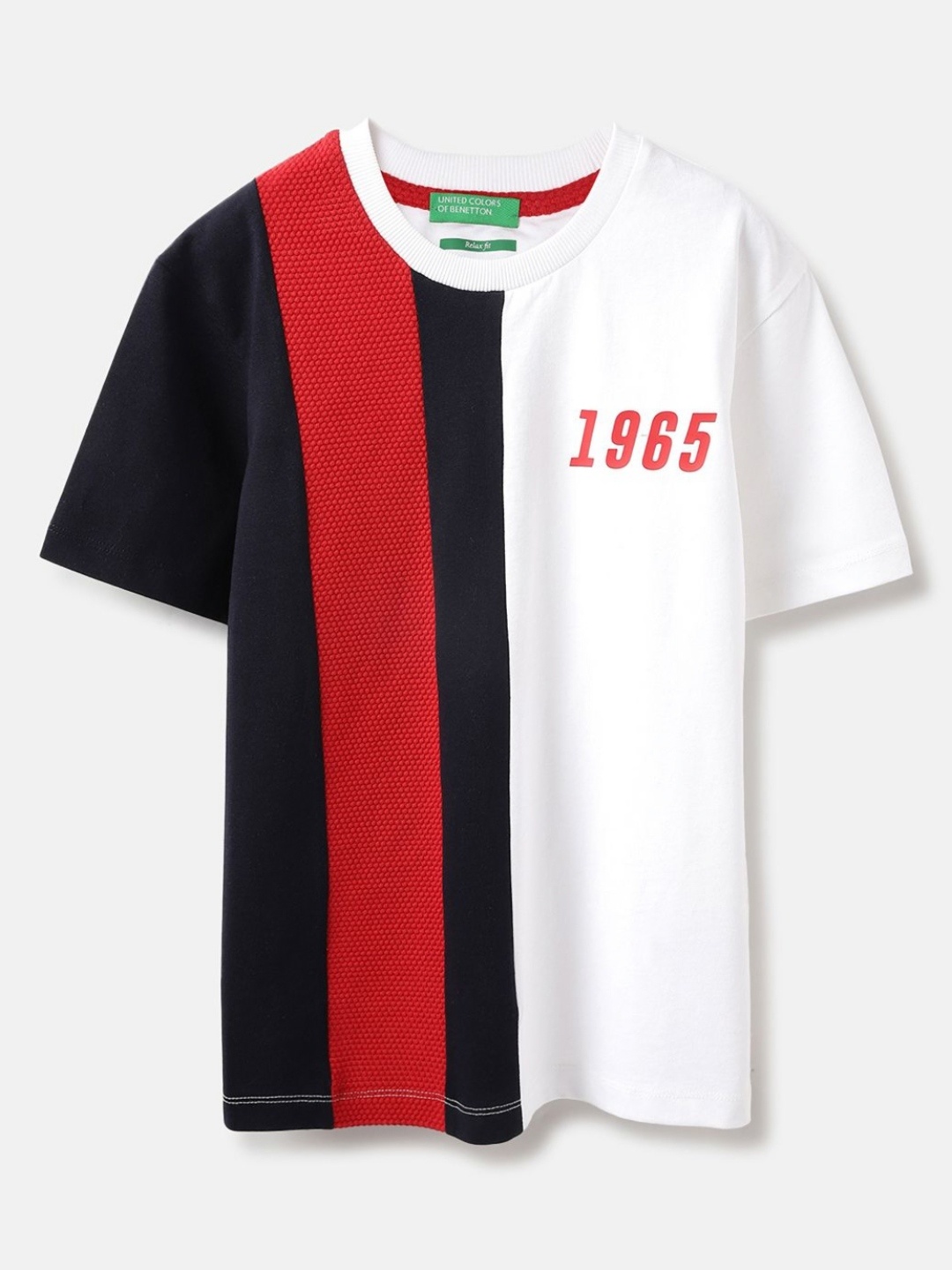 

United Colors of Benetton Boys Striped Pure Cotton Pockets T-shirt, White