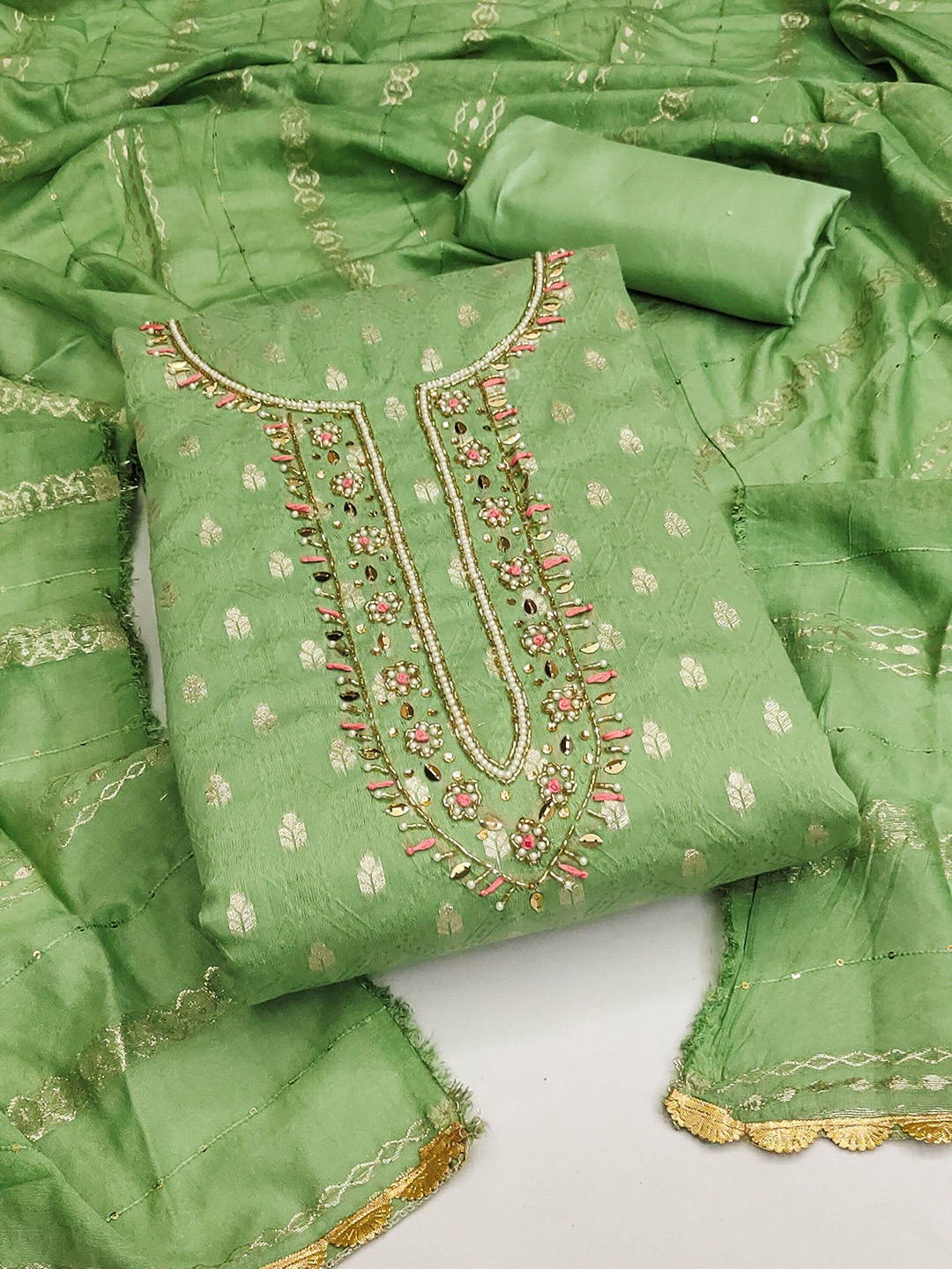 

SAINOOR Semi-Stitched Dress Material, Green