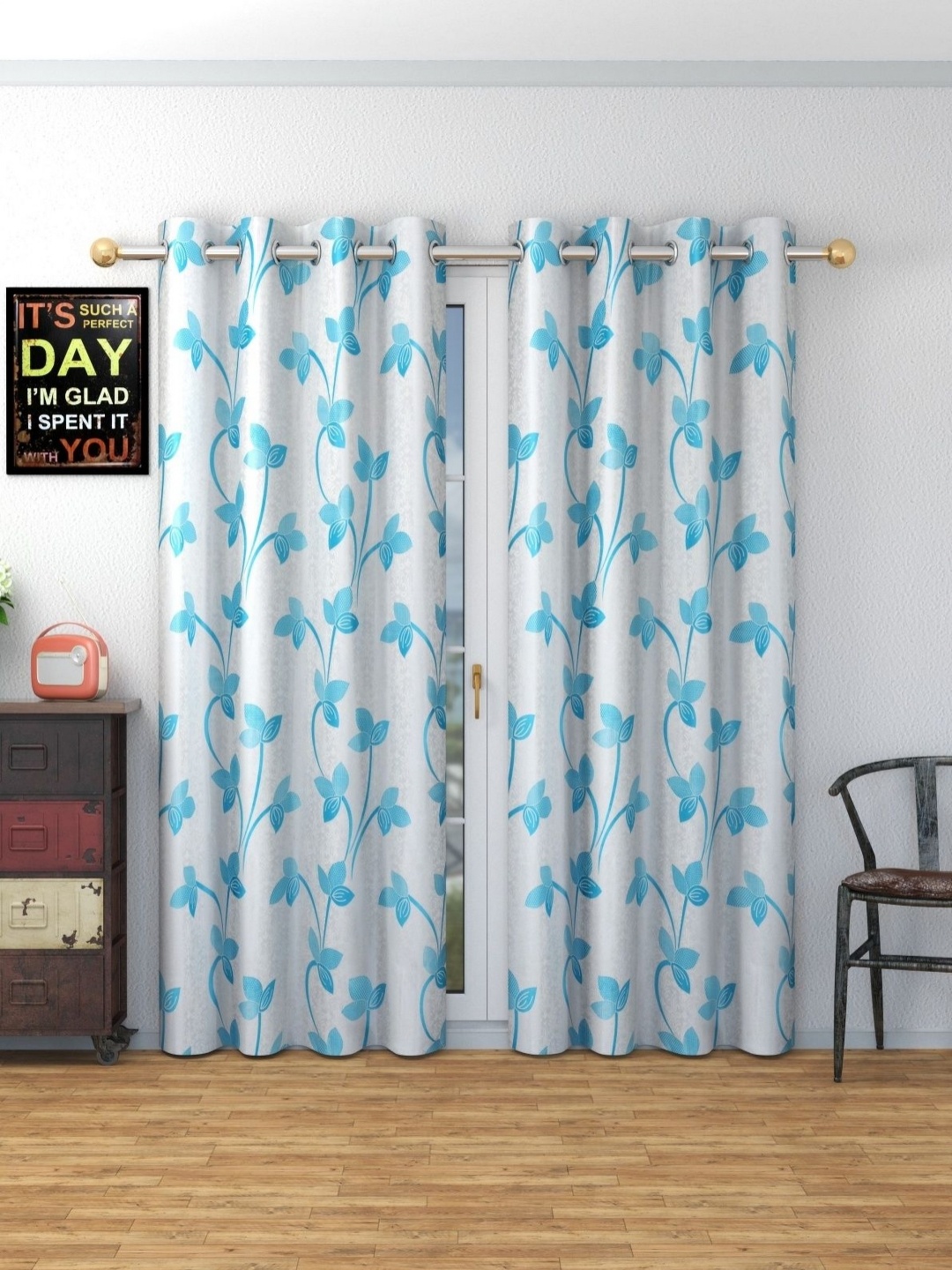 

Galaxy Home Decor Blue Set of 2 Floral Door Curtain