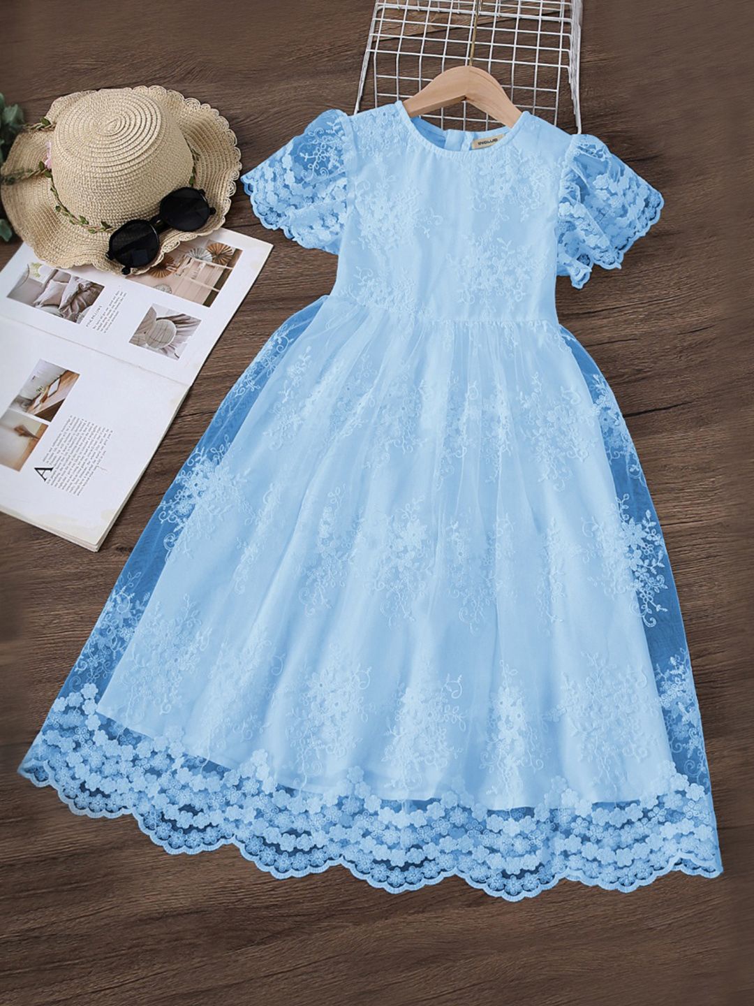 

INCLUD Floral Print Flared Sleeve Fit & Flare Midi Dress, Blue