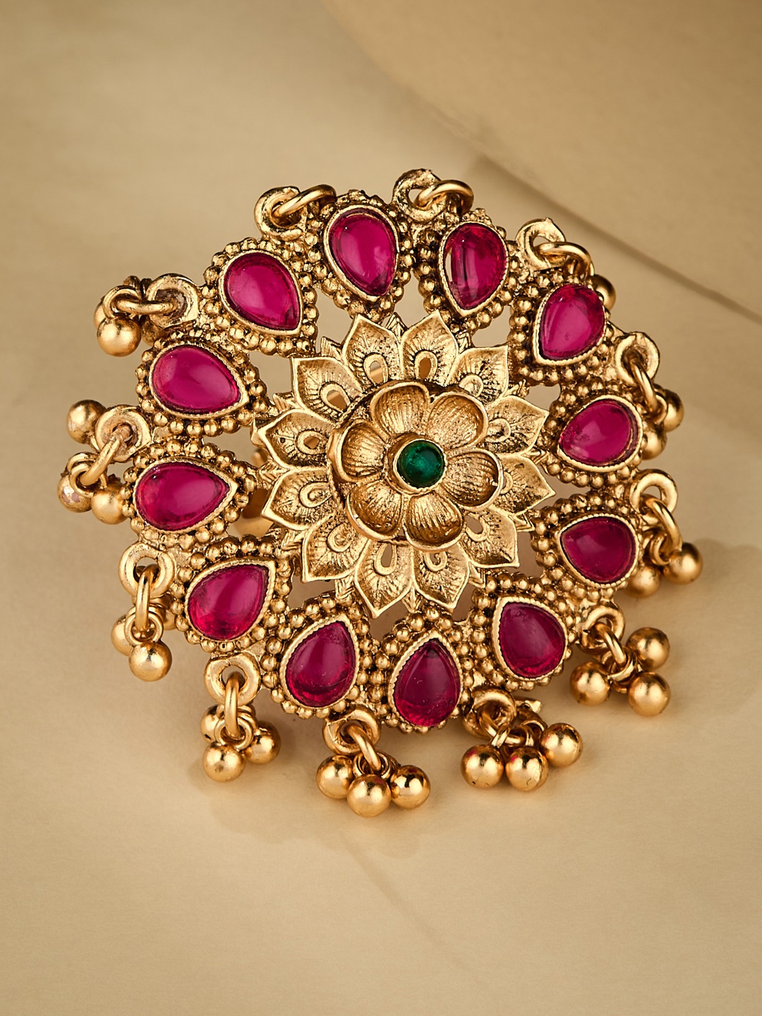

ATIBELLE Gold Plated Kundan Stone Studded Finger Ring
