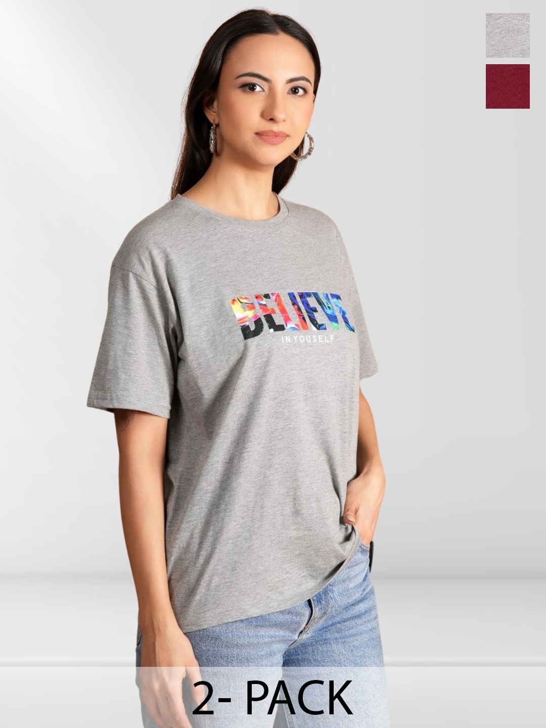 

NEYSA Women Typography 2 Printed Extended Sleeves T-shirt, Multi