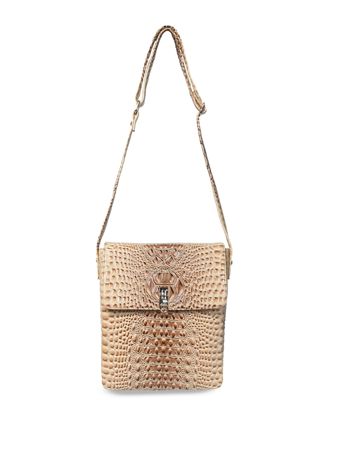 

PELLE LUXUR Textured PU Structured Sling Bag, Camel brown