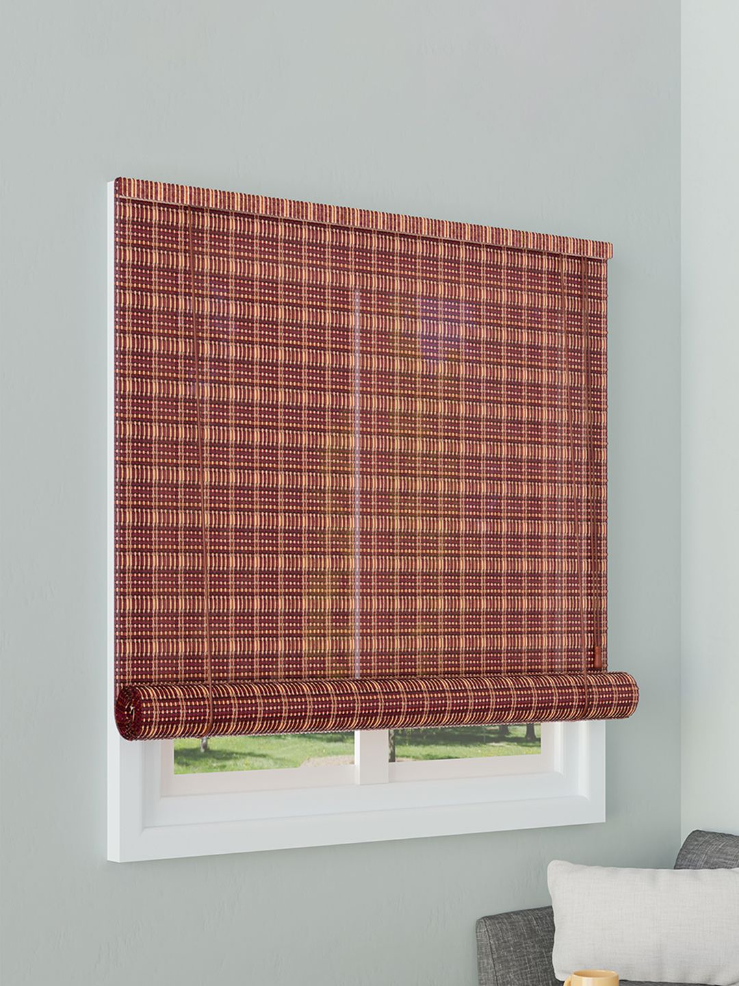 

Kuber Industries Maroon & White Geometric Window Blinds