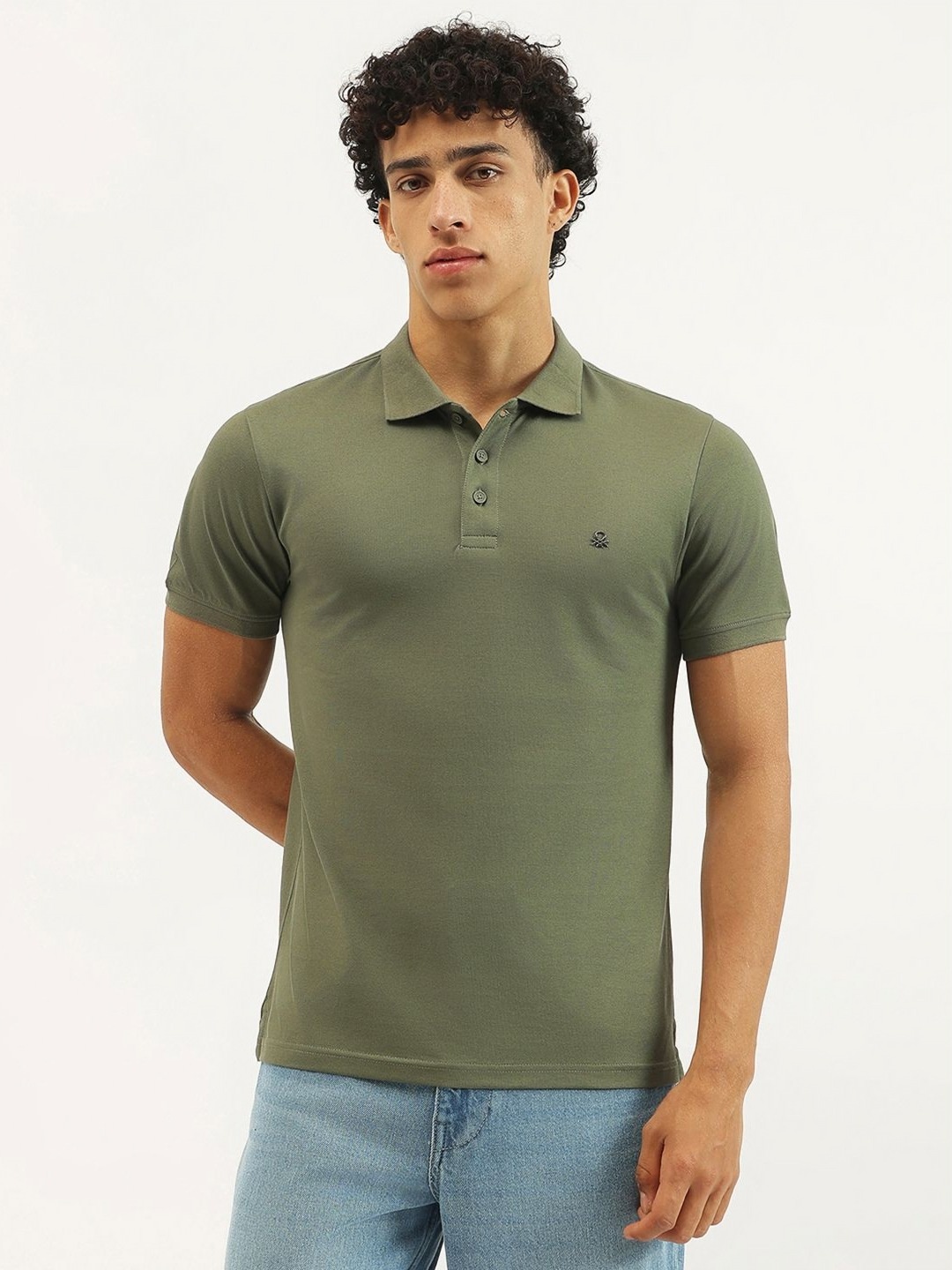 

United Colors of Benetton Men Polo Collar Pure Cotton Pockets T-shirt, Green