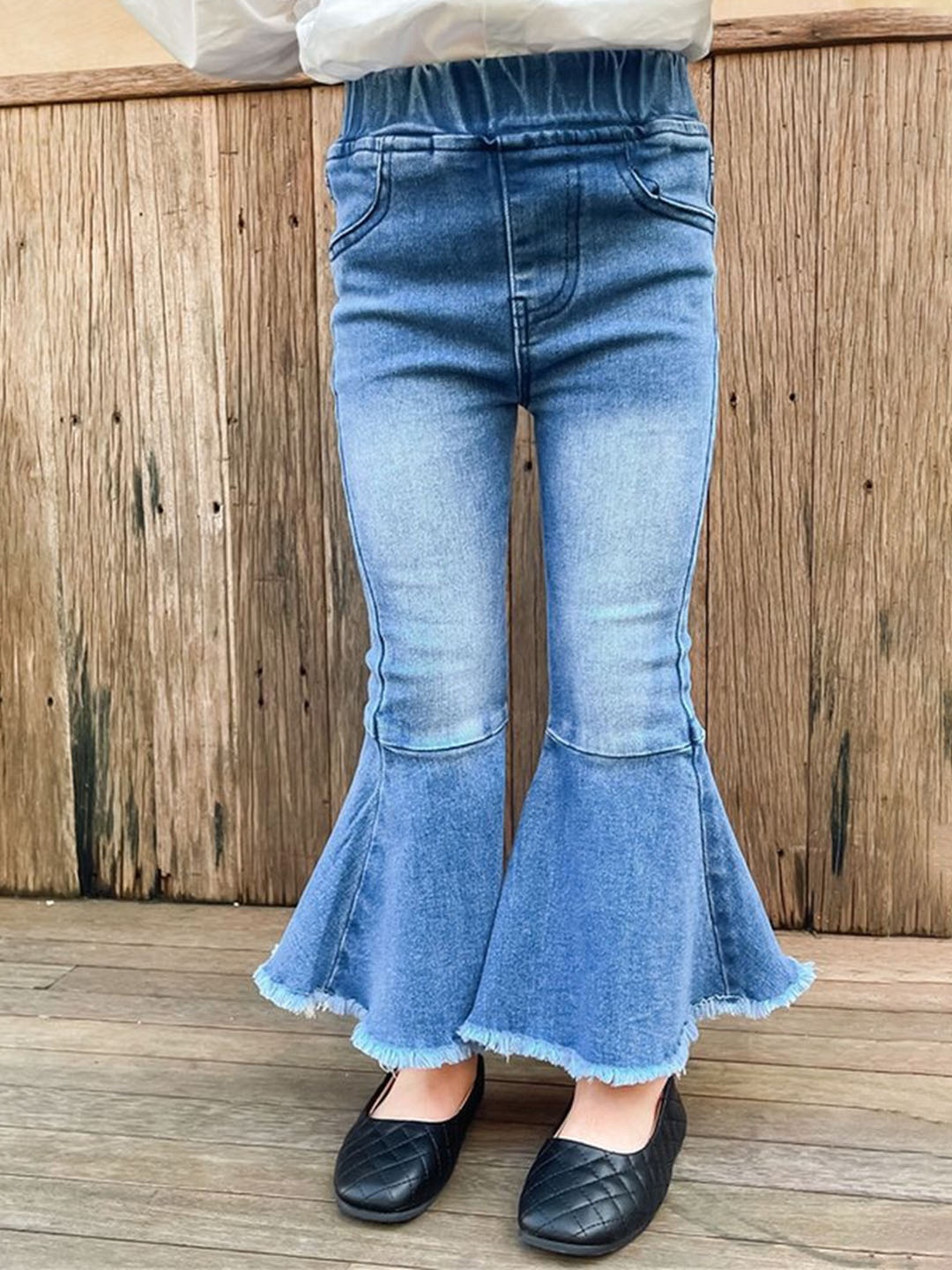

LULU & SKY Girls Flared High-Rise Low Distress Light Fade Jeans, Blue