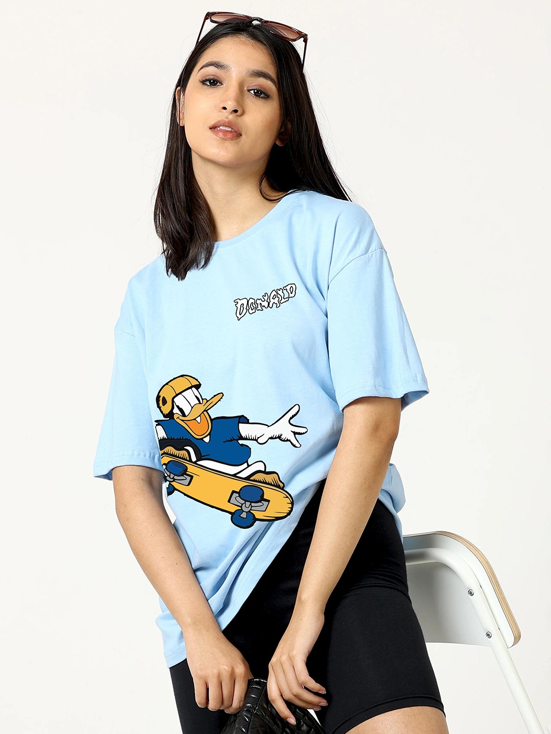 

RAYACLOSET Women Printed Applique T-shirt, Blue